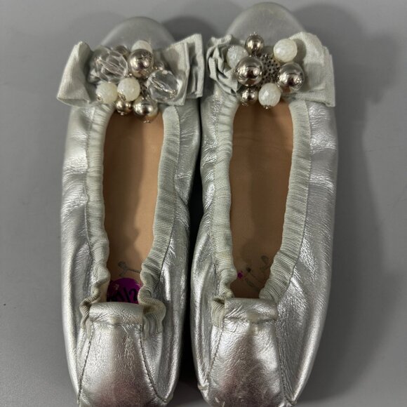 Milly Made in Italy Silver Metallic Leather Ballet Flats, Size 39.5 - Picture 7 of 15
